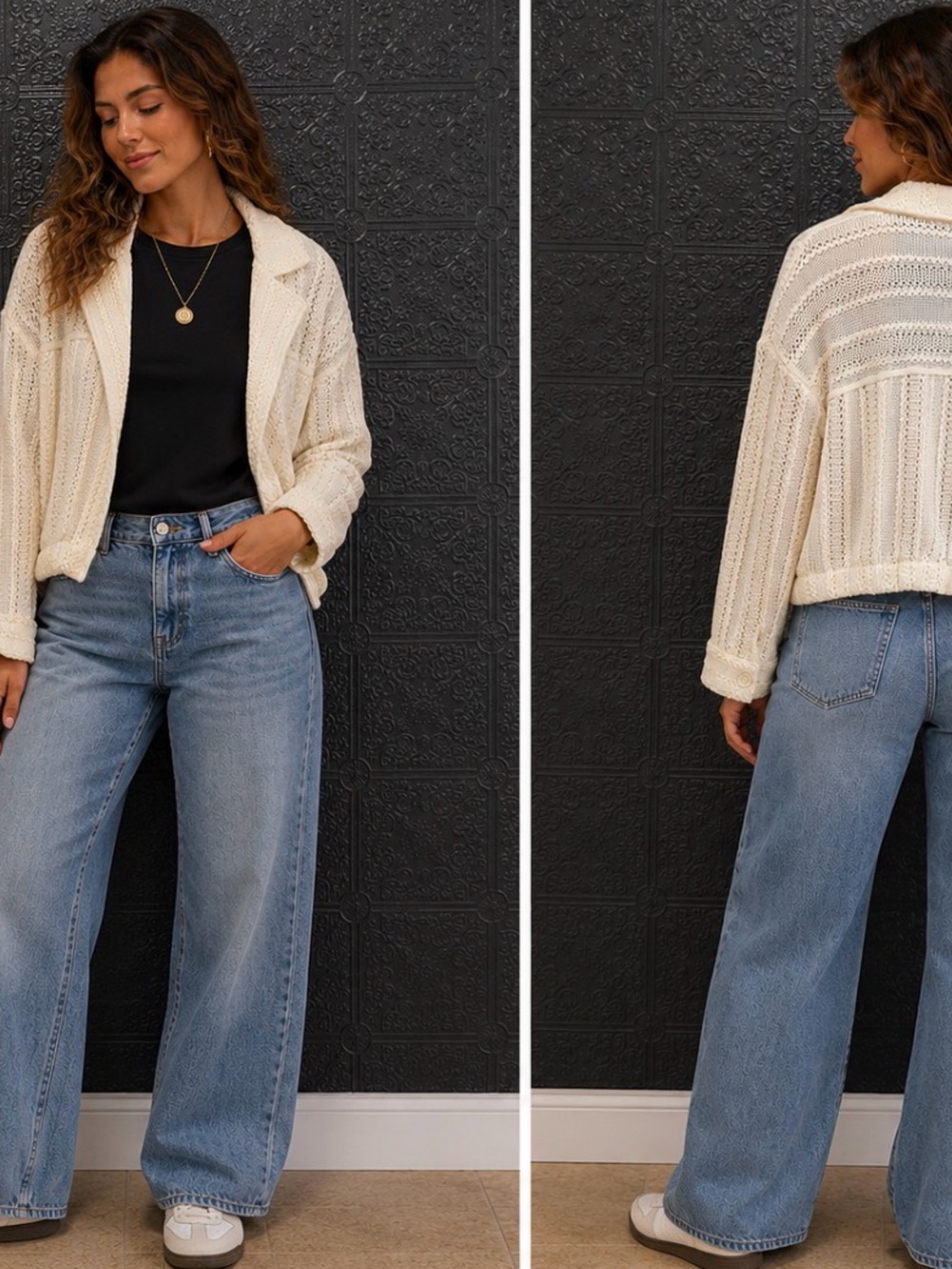 Openwork Knit Cream Blazer Jacket